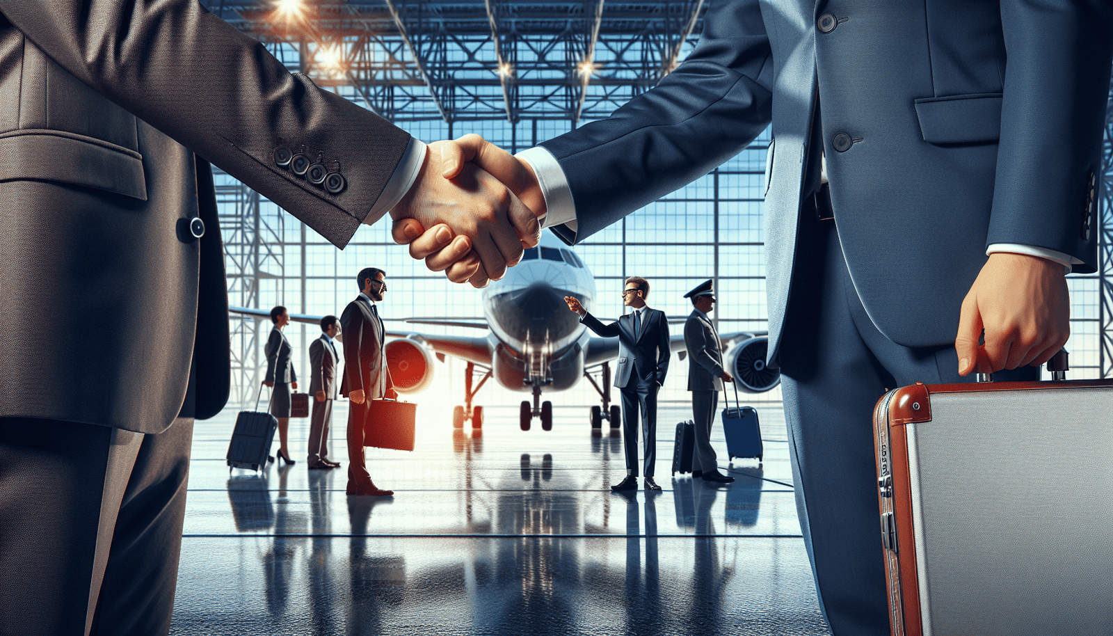 Executives discussing aerospace partnerships